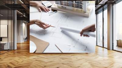 Architect working on the desk, construction project ideas architecture engineer Concept.. Wall mural